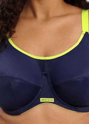 Спортивний  бюстгальтер elomi energise underwire sports bra у класичному темно-синьому кольорі з яскравими лаймовими вставками 75 l