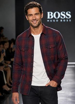 Рубашка мужская hugo boss серо-бордовая, размер s, вискоза/хлопок