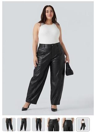 Черные кожаные брюки zara из экокожи / свободные брюки кюлоты бананы высокая посадка zara