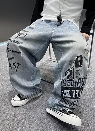 Модные широкие джинсы baggy на мальчика беги багги 158