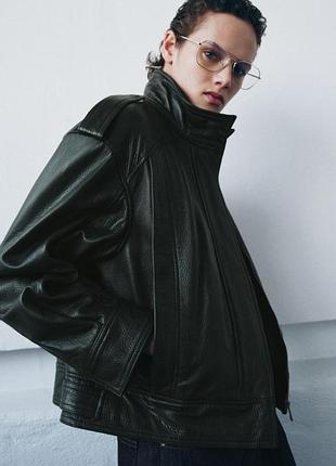 Куртка-бомбер zara натуральная кожа
