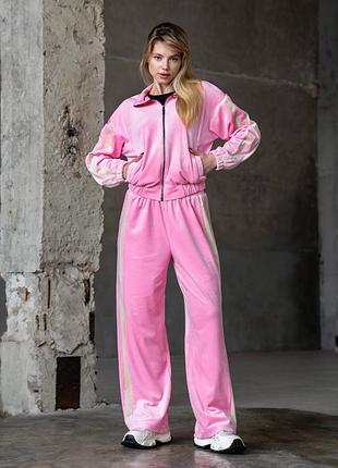 Костюм женский спортивный велюровый с лампасами розовый s, m, l, xl