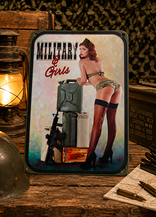 Металева вінтажна табличка в стилі пінап military &amp; girls 14x20 см