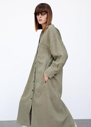Оверсайз платье-рубашка zara, лиоцелл+лён