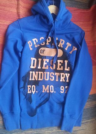 Яскраво-синє худі diesel industry vintage з принтом розмір s