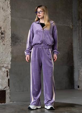 Костюм женский спортивный велюровый с лампасами фиолетовый s, m, l, xl