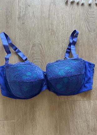 Новий бюстгальтер на великі груди 100н ann summers – фіолетовий з бірюзовим мереживний із формованими чашками та бретелями, забезпечує комфорт.