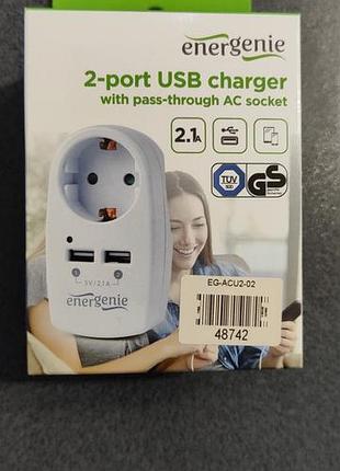Зарядний пристрій energenie 2 usb x 2.1a (eg-acu2-02)