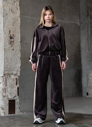 Костюм женский спортивный велюровый с лампасами шоколад s, m, l, xl