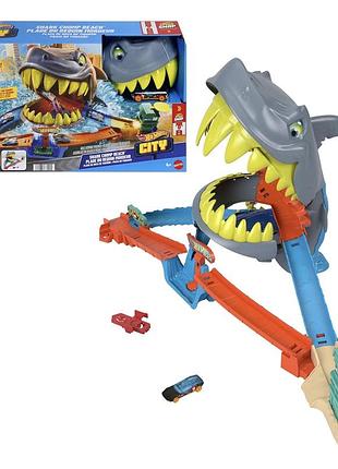 Трек hot wheels city shark chomp beach акула з машинкою
