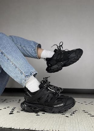 Кросівки balenciaga track black баленсіага трек чорні шкіра унісекс демісезон