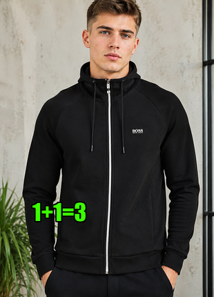 🤩1+1=3 фирменная мужская черная кофта на молнии худи hugo boss, размер 46 - 48