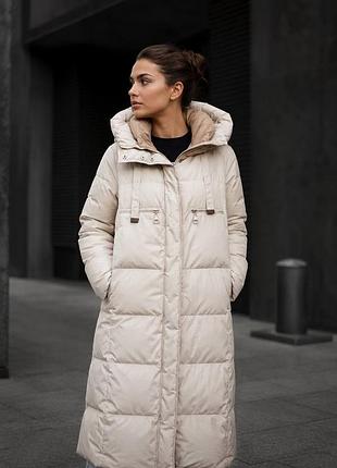 Зимовий пуховик snow owl, oversize, розмір s, молочний/бежевий