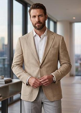 Мужской льняной пиджак m&amp;s autograph из ткани emmetex бежевый р. u9 38in