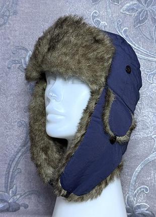 Зимняя теплая шапка ушанка one size 56-58 см размер стиля авиатор плащевка искусственный мех на подкладке мужская женская унисекс зимние головные убор