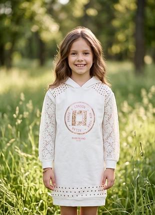 Стильна сукня-туніка для дівчинки 9-10 років , колір молочний