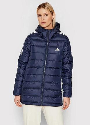 Жіноча куртка adidas essentials light down парка синя качиний пух подовжена з капішоном