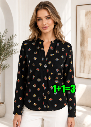 🤩1+1=3 шикарна чорна жіноча блузка zara в принт, розмір 50 - 52