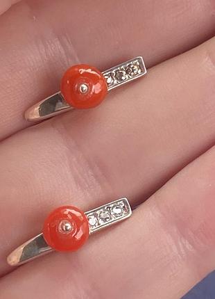 Серьги серебро  925 роба с сердоликом