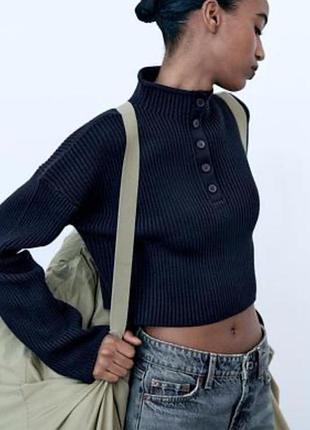 Темно синій укорочений світер zara