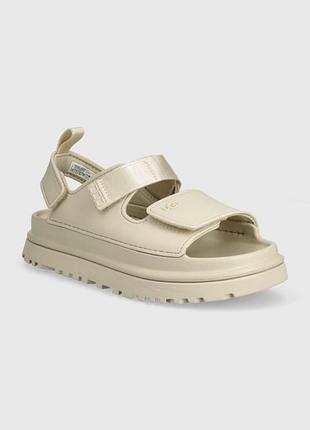 Жіночі сандалі ugg goldenglow бежевого кольору на платформі з ремінцями на липучках