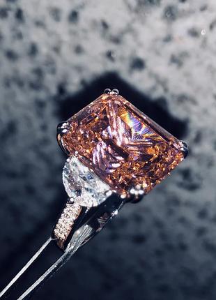 Кольцо серебро  тайланд  лабораторный алмаз цвет падпараджа   15 карат