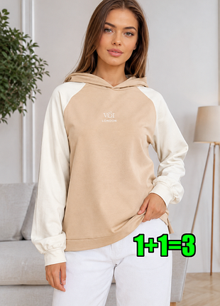 🤩1+1=3 стильне жіноче худі з капюшоном светр voi london, розмір 44 - 46