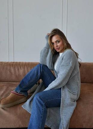 Накладний платіж ❤ 30% шерсть вовна вязаний оверсайз довгий кардиган міді з кишенями та широкими манжетами