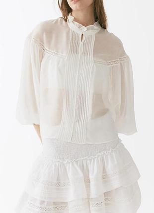 Белая полупрозрачная блуза с кружевом h&amp;m 
✨✨✨✨✨✨✨✨✨✨✨✨