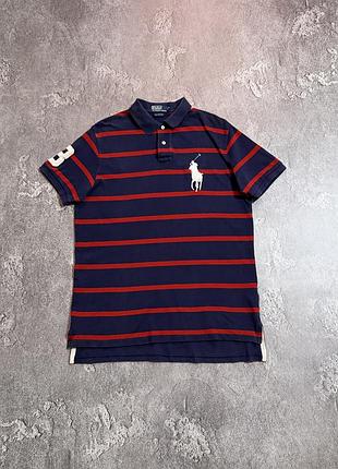 Футболка поло polo ralph lauren big pony l розмір оригінал синя в червону смужку чоловіча