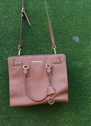 Женская коричневая сафьяновая кожаная сумка michael kors hamilton