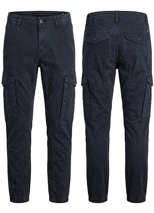 Чорні графітові підліткові штани карго jack & jones (14 років, 164 см), колір графітовий, стан нових
