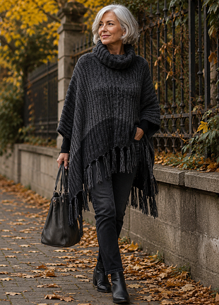 Теплое вязаное пончо под горло накидка тёплая