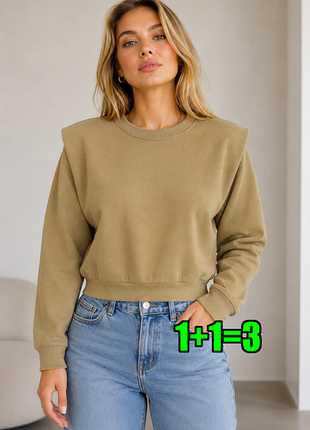 🤩1+1=3 стильный женский свитшот на флисе свитер h&amp;m с плечиками, размер 52 - 54