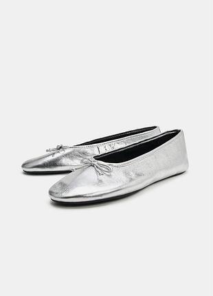 Металлизированные кожаные балетки zara