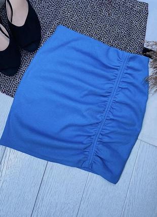Нова бавовняна спідниця zara s коротка спідниця з боковим драпіруванням блакитна спідниця в рубчик зара