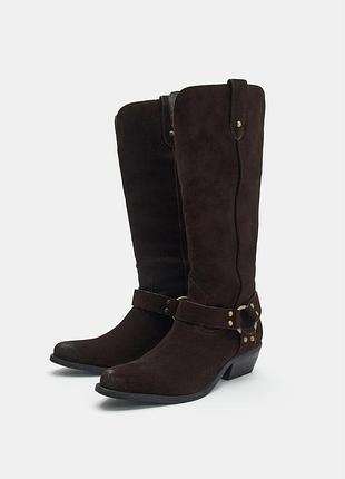 Чоботи із замшевого спилка zara