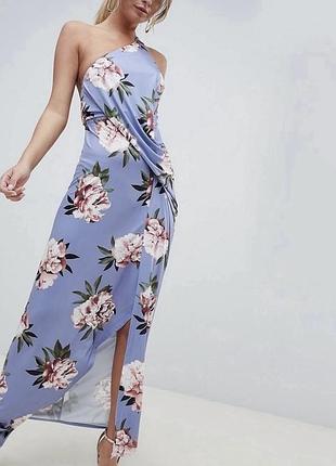 Нова довга сукня asos m плаття в квітковий принт блакитна сукня з розрізом на нозі стрейчева сукня