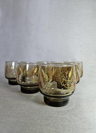 Винтажные стаканы luminarc tivoli harvest (франция, 70-е), дымчатое стекло, 6 шт.