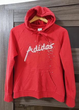Оригинальн!! спортивное женское худи adidas, размер м, коралловая с капюшоном.
