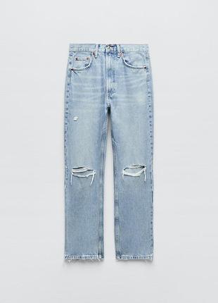 Женские прямые джинсы zara distressed straight fit - 36