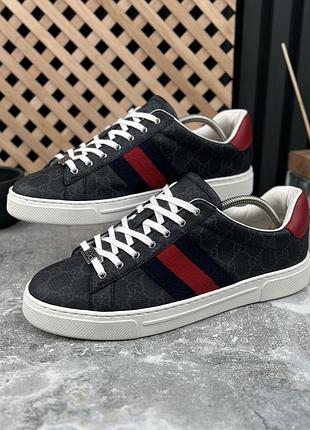 Gucci ace web gg monogram supreme sneaker мужские кроссовки кеды кожа оригинал 42 eur