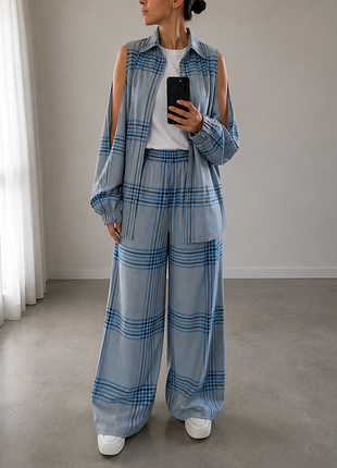 Костюм love&amp;live oversize в клетку – рубашка + широкие брюки