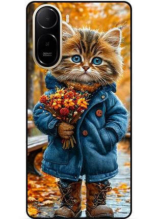 Силіконовий бампер чохол для xiaomi poco c81 pro з малюнком котик з букетом