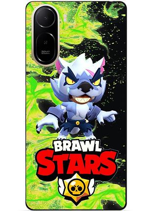 Чехол силиконовый бампер для xiaomi poco c81 pro с героем бравл леон белый волк brawl