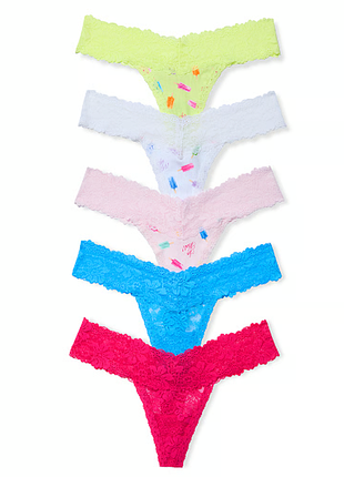 Набор 5 штук victoria's secret pink размер м трусики стринги кружевные виктория сикрет оригинал