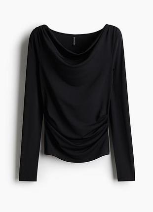 Чорний лонгслів zara з драпуванням ( тканина «масло» / поліамід), розмір s