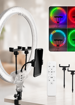 Кольцевая rgb лампа crystal diamond rd-18 45 см, двухсторонняя, 3 держателями и пультом