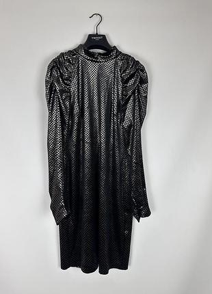 🖤серебристое платье new look uk 14 платье new look 42 l xl черное серебристое с люрексом прямого кроя с длинным рукавом и высоким воротником