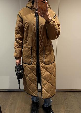 Довге стьобане пальто topshop